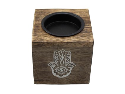 Čtvercová Aroma Lampa z Mangového Dřeva  - Hamsa