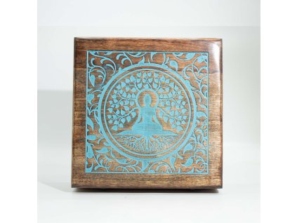 Extra Velká Krabička z Mangového Dřeva - Buddha Bodi Strom