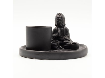 Víceúčelový Talíř pro Kadidla - Buddha - Keramická Matně Černá