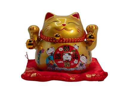 Keramická Čínská Mávající Kočka - Prasátko - Zlatá Na Polštářku