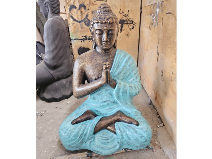 Středně Velký Tyrkysový & Zlatý Modlící se Buddha - 1.2m