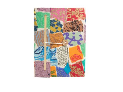 Velký Lokta Patchwork Zápisník (21x15cm) - 45 stran - Vícebarevný
