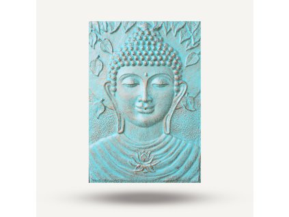 Velký Rám - Antický Tyrkysový Buddha Reliéf - 0.7x1m