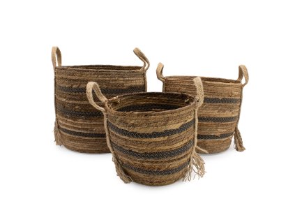 Velké Košíky z Banánových Listů a Mořské Trávy - Přírodní Hnědé - Sada 3 Kusů