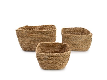 Čtvercové Košíky z Mořské Trávy - Přírodní - Sada 3 Kusů