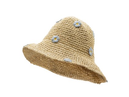 Slaměný Sluneční Klobouk - Béžová & Modré Květy