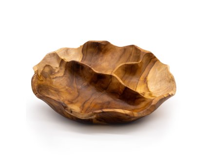 Hladká Kulatá Mísa na Ovoce z Teakového Dřeva se 3 Sekcemi - 30x5.5cm