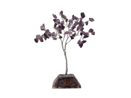 Stromek Štěstí s Orgonitovým Podstavcem - 80 Kamínků - Ametyst