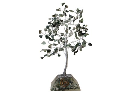 Stromek Štěstí s Orgonitovým Podstavcem - 160 Kamínků -  Mechový Achát