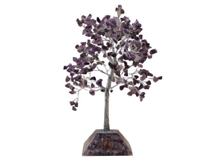 Stromek Štěstí s Orgonitovým Podstavcem - 320 Kamínků - Ametyst