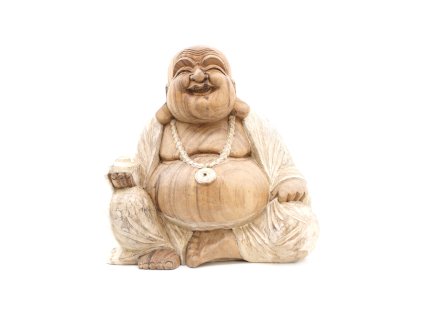 Ručně Vyřezávaná Socha Buddhy - Bílá Vymývaná - 40cm