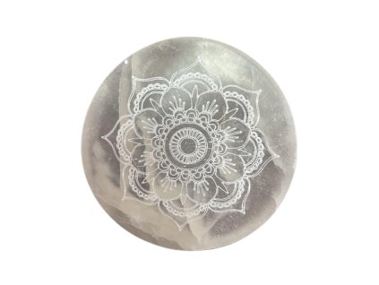 Malý Selenitový Talíř 8cm - Design Mandala