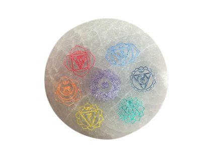 Malý Selenitový Talíř 8cm - Design Chakra - Barevný