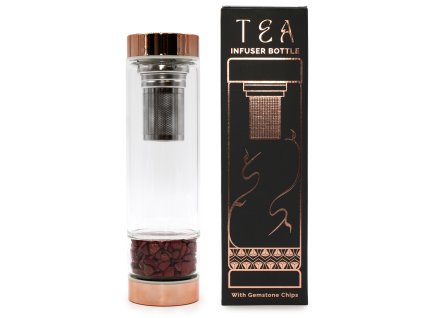 Láhev na Čaj z Křišťálového Skla - Rose Gold - Červený Jaspis