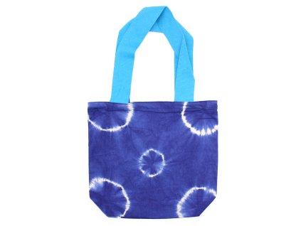 Přírodní Bavlněná Taška Tye-Dya - 38x42x12cm - Modré Kroužky - Modré Popruhy