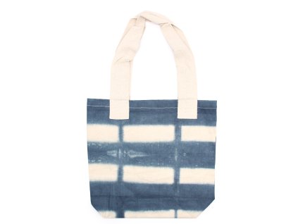 Přírodní Bavlněná Taška Tye-Dya - 38x42x12cm - Šedé Obdélníky - Přírodní Popruhy