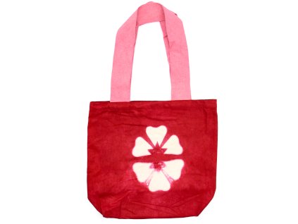 Přírodní Bavlněná Taška Tye-Dya - 38x42x12cm - Kaštanový Květ - Růžové Popruhy