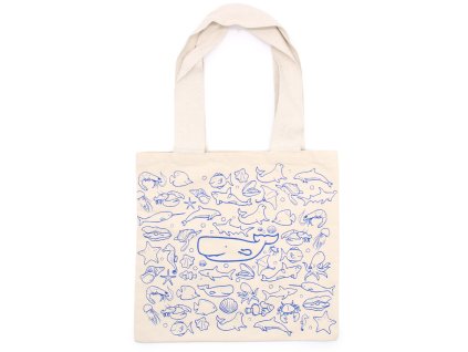 Velká Bavlněná Nákupní Taška - 38x42cm - Mořský Život - 10oz