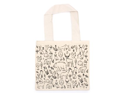 Velká Bavlněná Nákupní Taška - 38x42cm - Lesní Život - 10 oz