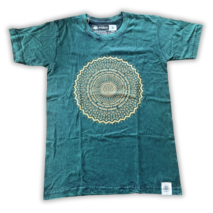 Extra Velké Stone Washed Tričko - Mandala - Zelené
