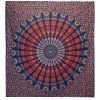 Dvojitý Bavlněný Přehoz na Postel / Nástěnný Závěs - Páví Mandala - Modrá