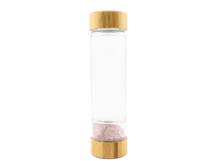 BrainMax Pure® Glasflasche mit Rosenquarz, 500 ml  Borosilikatglasflasche mit Rosenquarz