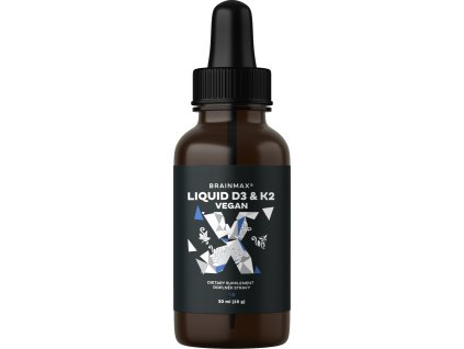 BrainMax Vegan Liquid D3 & K2, 30 ml  Витамини за кости, зъби, мускули и имунитет с MCT за усвояване, 41 дози, хранителна добавка