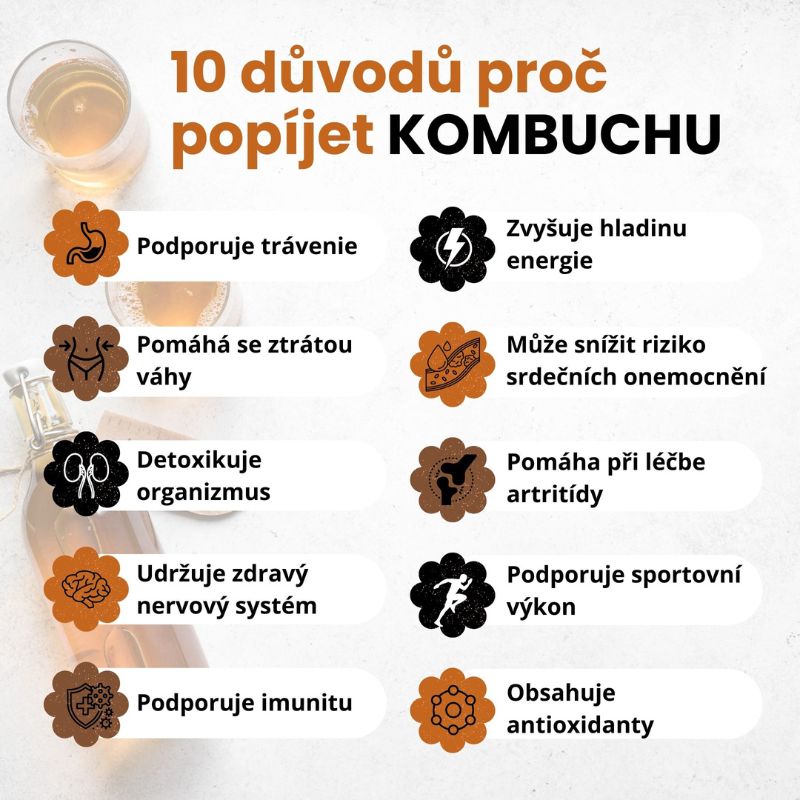 Kombucha -  fermentovaný nápoj pro lepší trávení i zdraví střev.