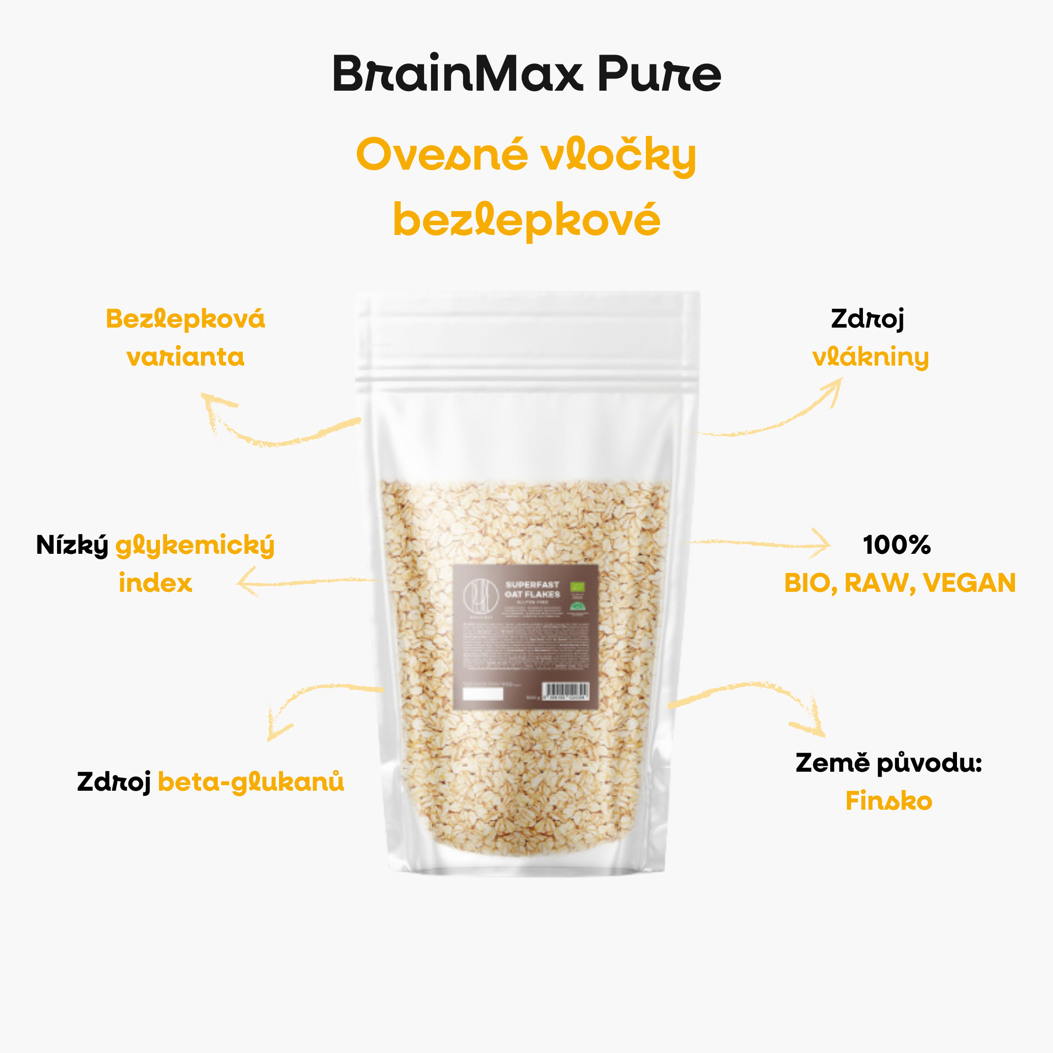 BrainMax Pure Superfast Ovesné Vločky, bezlepkové BIO, 1 kg