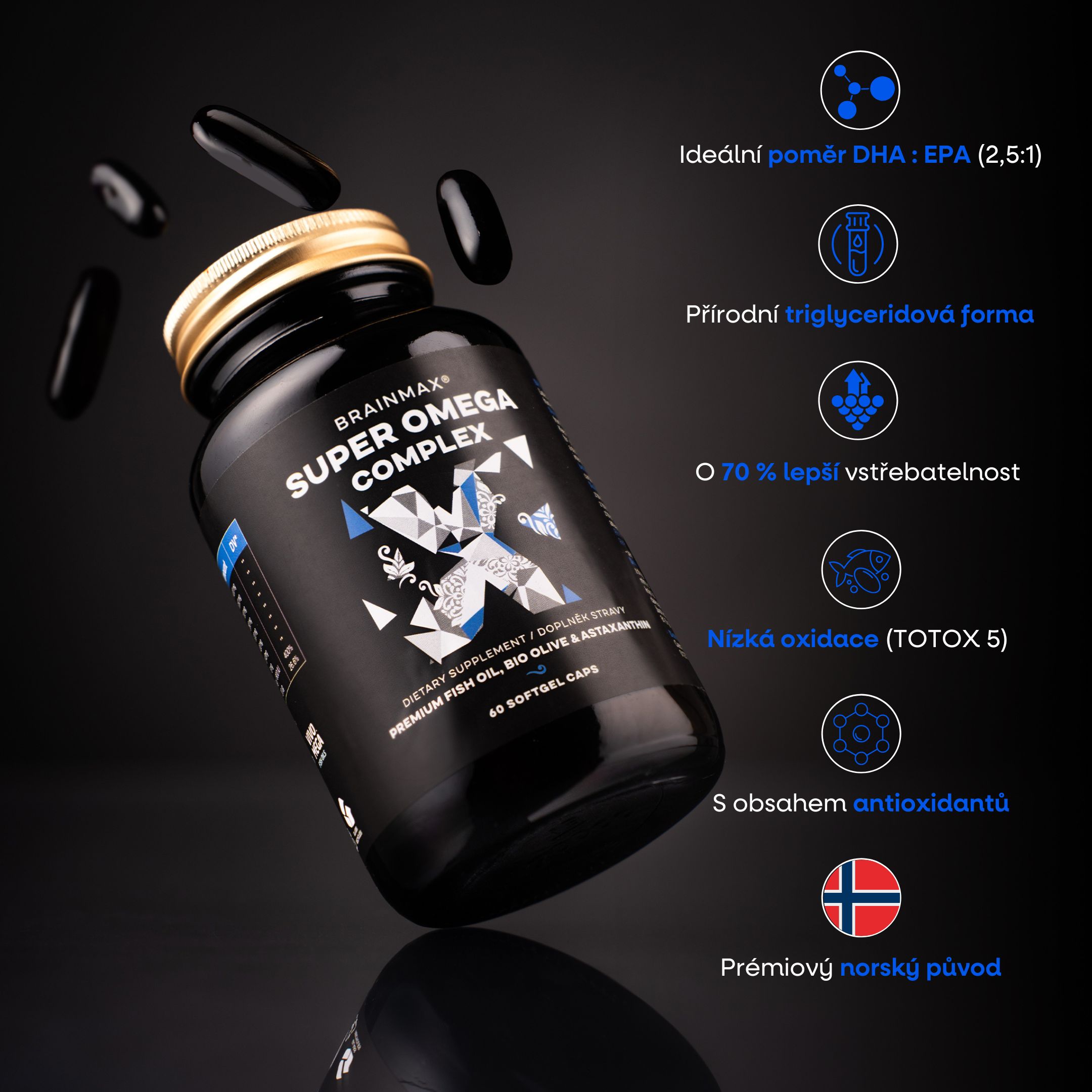 BrainMax Super Omega-3 Complex, 60 softgel kapslí