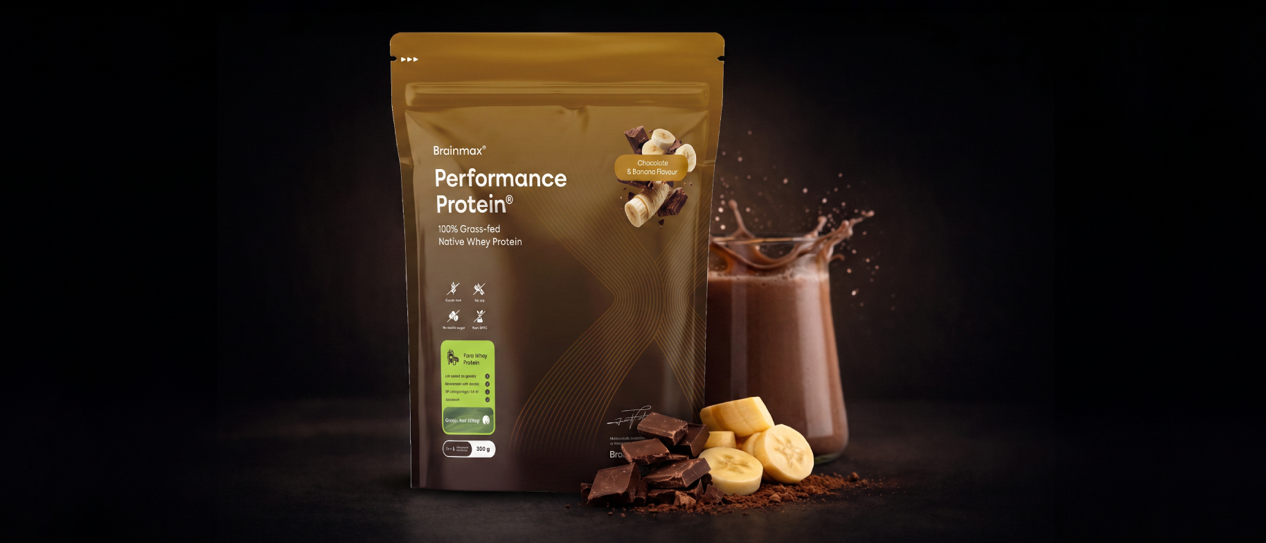 protein s příchutí banán v čokoládě