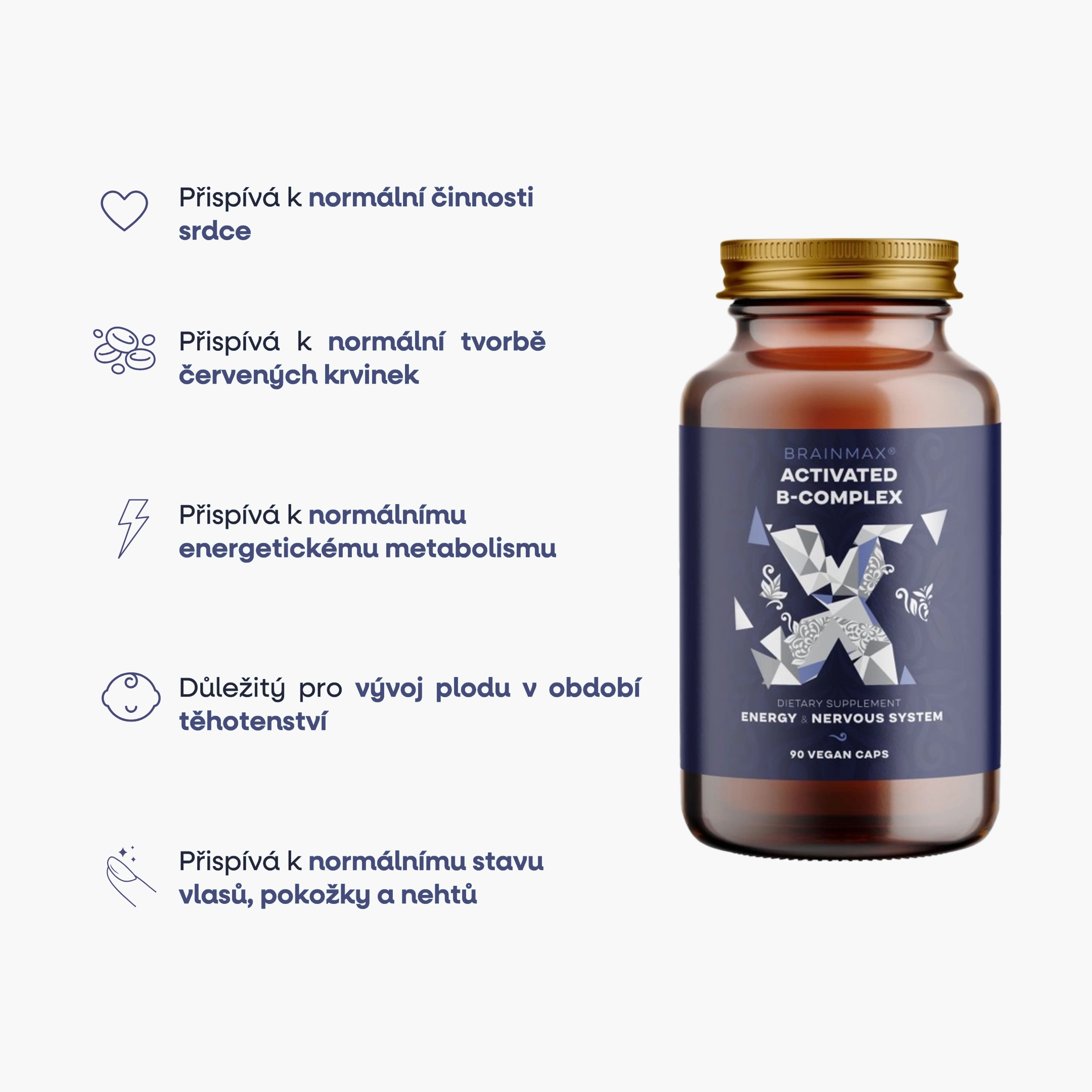 8594190023908 BrainMax Activated B-Complex, Aktivovaný B Komplex, 90 rostlinných kapslí