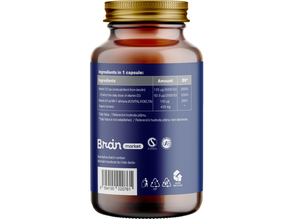 BrainMax Vitamin D3 & K2, D3 5000 IU / K2 jako MK7 150 mcg, 100 rostlinných kapslí Obrázek