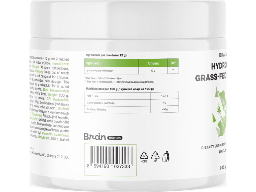 BrainMax Hydrolyzovaný Kolagen, Grass-fed Collagen, 400 g Obrázek