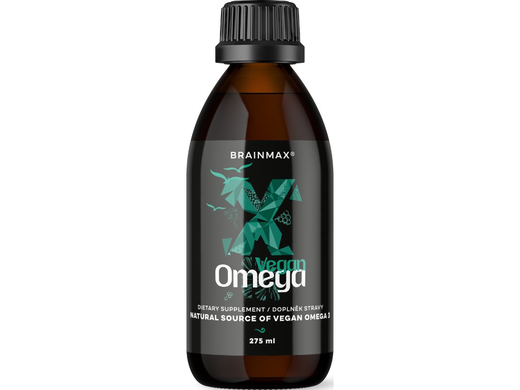 BrainMax Vegan Omega 3, 2850 mg DHA & EPA, 275 ml Nejčistší zdroj Omega 3, MEGA dávka DHA, Polyfenolová ochrana, D3 & K2, 25 až 50 dávek, 100% VEGAN, doplněk stravy
