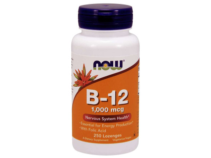 NOW Vitamin B12 with Folic Acid (Vit B12 a Kyselina listová), 1000 mcg, 250 pastilek
