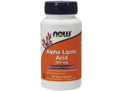 NOW Alpha Lipoic Acid, Kyselina Alfa Lipoová s vitamínem C & E, 100 mg, 60 rostlinných kapslí