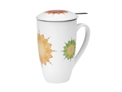 Mandala Herbs 0,4 l - porcelánový hrnek s nerez. sítkem a pokličkou