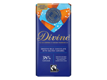 Divine Chocolate Mléčná čokoláda s křupavým karamelem a mořskou solí 38%, 90g