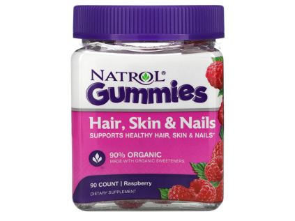 Natrol Hair, Skin & Nails (Zdravé vlasy, pokožka, nehty), Malina, 90 žvýkacích bonbónů  Doplněk stravy