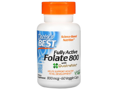 Doctor's Best Fully Active Folate (kyselina listová), 800mcg, 60 rostlinných kapslí