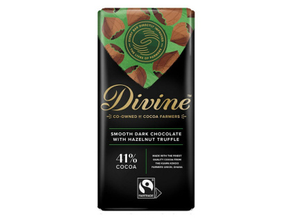 Divine Chocolate - Hořka čokoláda s lískovo-oříškovou náplní 41%, 90g