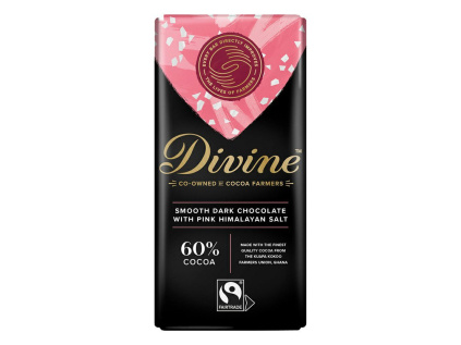 Divine Chocolate - Hořka čokoláda s růžovou himálajskou solí 60%, 90g