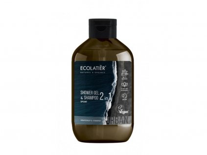 Ecolatiér Urban - Pánský sprchový gel a šampon 2v1, grep a verbena, 600 ml