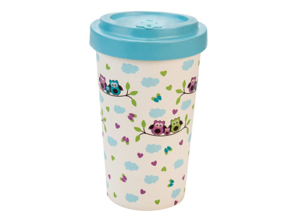 woodway opakovane pouzitelny kelimek z bambusu owls turquoise blue 500 ml