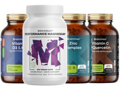 BrainMax 2v1: Imunita a hořčík  Komplexní balíček pro podporu imunity s vitamíny D3, C a zinkem společně s hořčíkem, doplněk stravy
