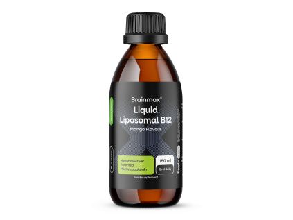 BrainMax® Liquid Liposomal Vitamin B12, Mango, 100 µg, 150 ml  Tekutý lipozomální vitamín B12, methylkobalamin MecobalActive®, 30 dávek, doplněk stravy