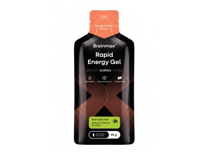 BrainMax® Rapid Energy Gel, Orange & Peach, 65 g  Energetický gel s hořčíkem a vitamínem B6, bez kofeinu, doplněk stravy