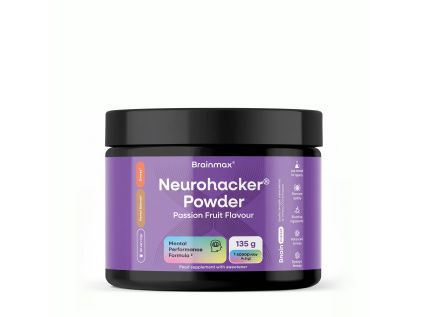 BrainMax Neurohacker® Powder, Passion Fruit, 135 g  L-tyrosin a citikolin s kofeinem ze tří rostlin, příchuť marakuja, 30 dávek, doplněk stravy