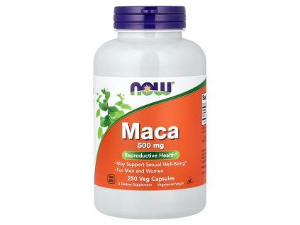 NOW Maca, 500 mg, 250 rostlinných kapslí  Kořen maca (Lepidium meyenii) z peruánských And, doplněk stravy